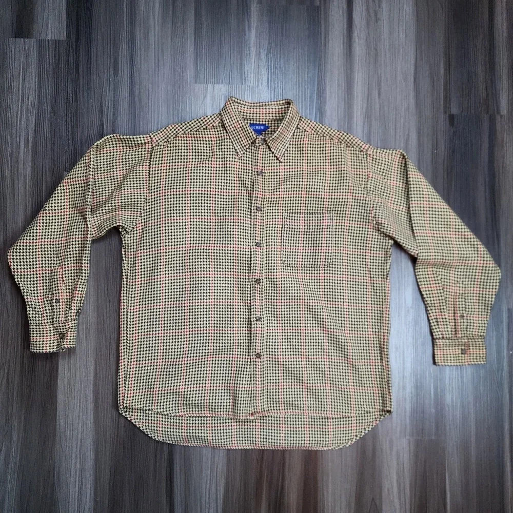 Vintage J Crew Shirt Men Large Oarsman Glen Check 100% Cotton Houndstooth Cotton